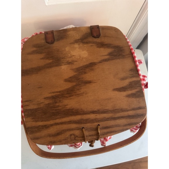 Vtg Longaberger 1993 Large Basket With Lid, Handles & Riser Picnic Pie Red White - Picture 6 of 14